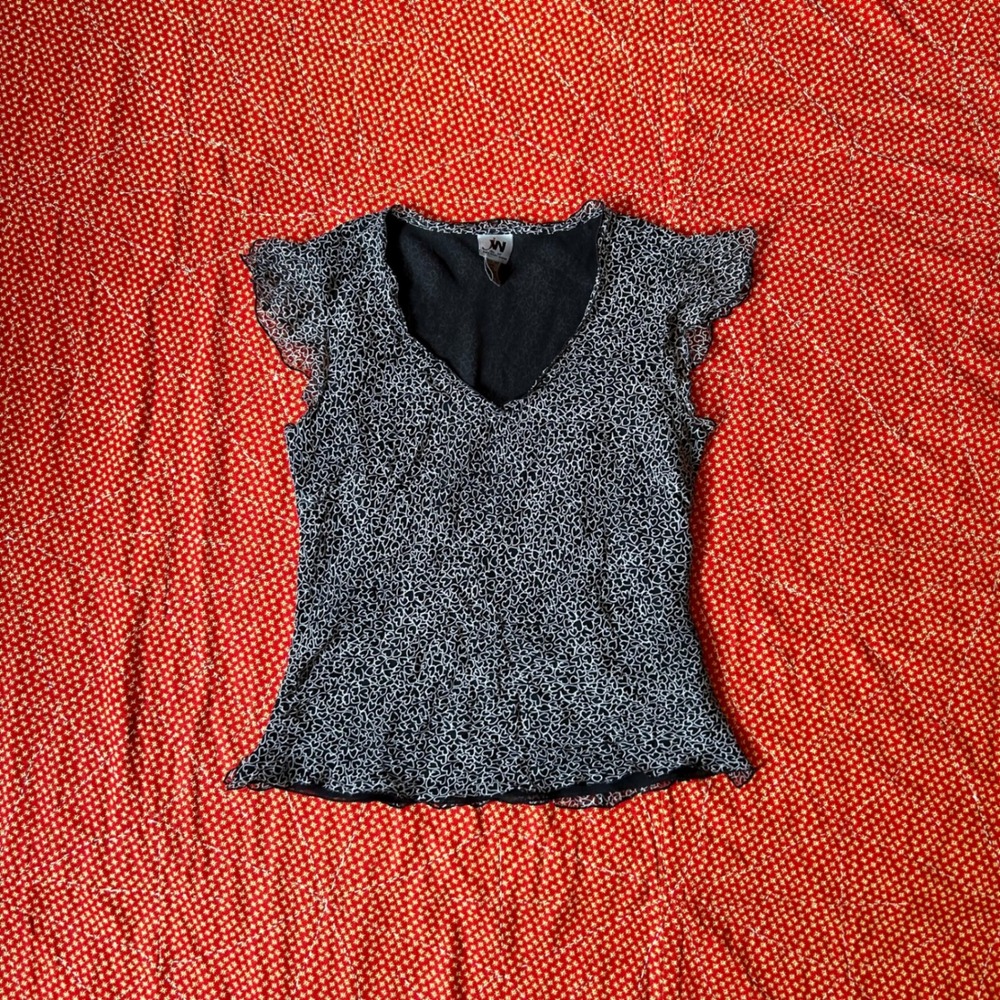 Vintage 2000s JW Junction West 100% Silk Heart Print Flutter Sleeve Top Small